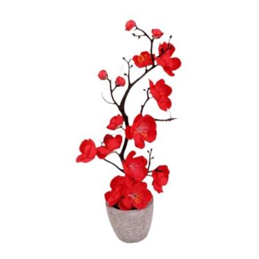 Imagem de IEUDNS Vaso Artificial de Flor de Ameixeira, Planta Falsa Multiuso, Bonsai Artificial para Decoração de Jardim Interno, Escritório E Mesa, Vermelho