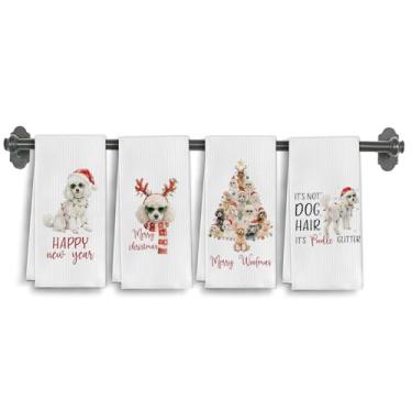 Imagem de Elefeltclave Toalhas de cozinha de cachorro Poodle Happy Christmas, presentes de poodle para mulheres, toalhas de chá para decoração de cozinha, toalha de mão decorativa de cachorro de Natal para