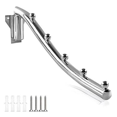 Imagem de Suporte de parede dobrável para roupas, ganchos de aço inoxidável com suporte de braço giratório, suporte retrátil para secadora de roupas com economia de espaço, gancho de casaco resistente, sistema