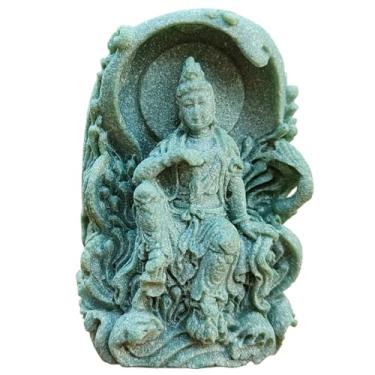 Imagem de livelyfish Mini estátua de Guanyin, arenito, Quanyin, Buda, meditação, escultura zen budista para aquário de bonsai, aquário, sorte, riqueza, decoração Feng Shui (cinza)