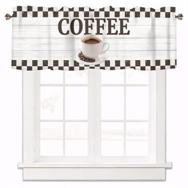 Imagem de XYTIDUKEJI Cortinas de sanefas para xícara de café, 137 x 45 cm, design xadrez vintage, filtragem de luz, bolso para varão, tratamentos para janela para cozinha pequena sobre a pia, quarto, banheiro