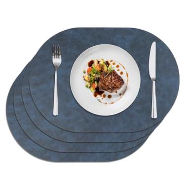 Imagem de Privalace 45,7 x 30,5 cm, conjunto de 4 jogos americanos de couro sintético, à prova d'água, tapetes ovais fáceis de limpar com porta-copos combinando para cozinha doméstica, refeição diária, hora do