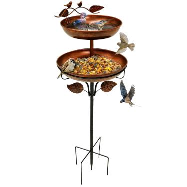 Imagem de Espigão de banho para pássaros de alimentação de ferro com base de 5 pontas, alimentador de pássaros decorativo resistente à ferrugem para banho em pé para jardim ao ar livre, pátio, quintal, gramado