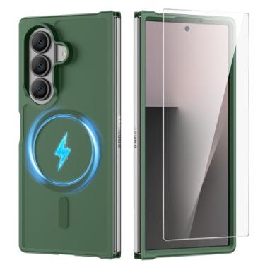 Imagem de Ruky Capa magnética para Galaxy Z Fold 7, Fold 7, compatível com Magsafe, com protetor de tela rígido PC à prova de choque capa protetora para celular para Samsung Galaxy Z Fold 7, verde