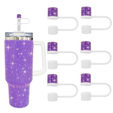 Imagem de JIASHEBDE Conjunto de acessórios para Stanley Cup, 6 peças, capa de canudo de diamante brilhante, tampa de canudos para Stanley 30 e 1,134 g com copos, acessórios de tampa de 1 cm para copo (branco
