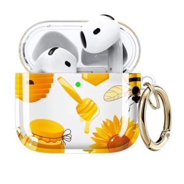 Imagem de Capa compatível com AirPods 4 2024 - Capa de TPU transparente com chaveiro dourado e carregamento sem fio (abelha fofa)
