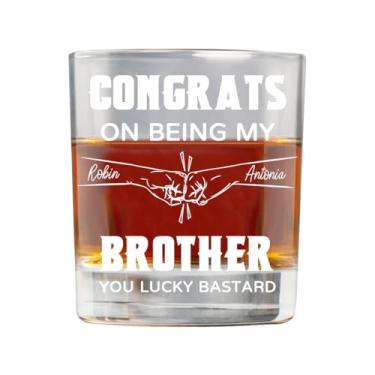 Imagem de Congrats On Being My Brother Copo de uísque personalizado, copo de bourbon personalizado com nome, presentes engraçados de aniversário, amizade de fraternidade (estilo 5)