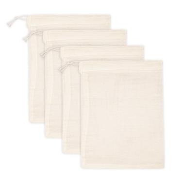 Imagem de PurpleEssences Sacos vazios de especiarias para cozinhar sopa - Sacos de gaze de musselina de algodão natural cru com cordão para chá, ervas, caldo de osso, bebida fria e coar - natural (10, 20 x 25