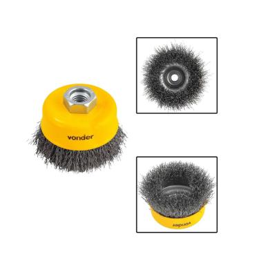 Imagem de Escova Tipo Copo C/ Rosca 3" Ondulada Inox P/ Esmerilhadeira