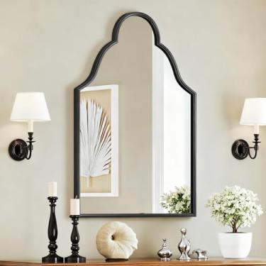 Imagem de Espelho arqueado para parede, espelho de banheiro preto de 23,6 x 35,10 cm com moldura de metal, espelho de parede decorativo antigo para entrada, sala de estar, quarto