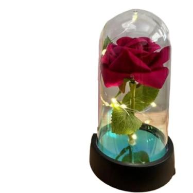 Imagem de Rosa Encantada com Luz LED-Flor Eterna Decorativa em Cúpula de Acrílico(Vermelho,2 Peças)