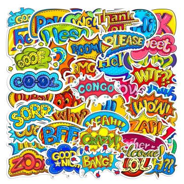 Imagem de Adesivos, explosões, textos, vinil impermeável, anime, 46 unidades