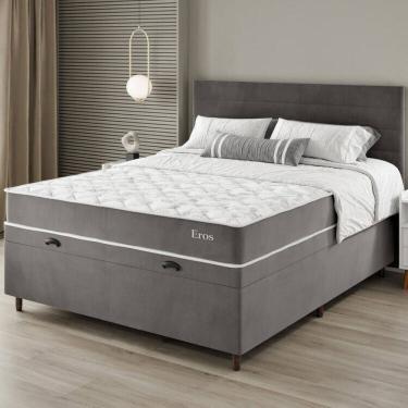 Imagem de Conjunto Colchão Mola Ensacada e Base Box Baú Casal 65x138cm Eros Yescasa Cinza