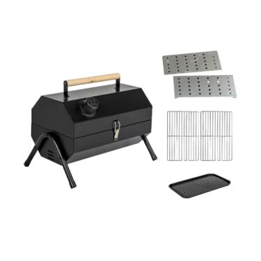 Imagem de IEUDNS Churrasqueira portátil Forno de mesa para assar Suprimentos modernos Churrasqueira Fogão Grelha dobrável para churrasco em casa Festa, Preto com Grelha