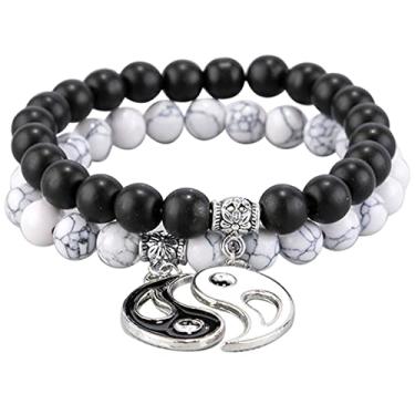 Imagem de Conjunto de pulseiras feitas à mão com contas de pedra natural Yin Yang para mulheres e homens, melhor amigo, cordão trançado, ajustável, tai chi, fofoca, casal, combinando, joia de amizade, presente, Pedra, Pedra