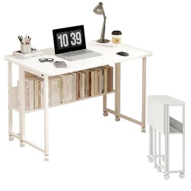 Imagem de SPXMQSS Mesa dobrável para computador, mesa de escritório móvel, mesa dobrável para laptop, fácil de montar, compacta, dobrável, mesa de estudo, para casa, escritório, 120 x 58 x 73 cm