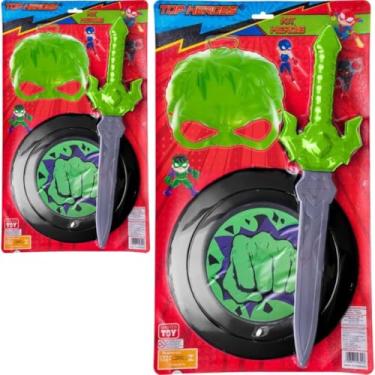 Imagem de Kit Infantil com Máscara, Escudo e Espada, Polipropileno e PEAD, 45cm, para Brincadeiras e Festas, 3+ Anos