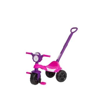 Imagem de Kemotoca Carrinho de Passeio e Pedal Infantil Gatinha com Haste, Roxo e Rosa, 43x33x60cm, para Crianças a partir de 12 Meses, Suporta até 16kg