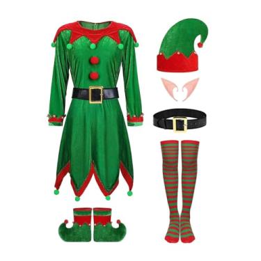 Imagem de UGPLM Traje de natal elfo, traje de papai noel, cosplay elegante vestido extravagante conjunto de roupas para carnaval festival aniversário, para altura 120cm