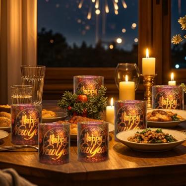 Imagem de Abajur de relógio de ano novo, balões coloridos de fogos de artifício, abajur fosco sem lâmpada, abajur moderno para quarto, sala de estar, decorações de ano novo