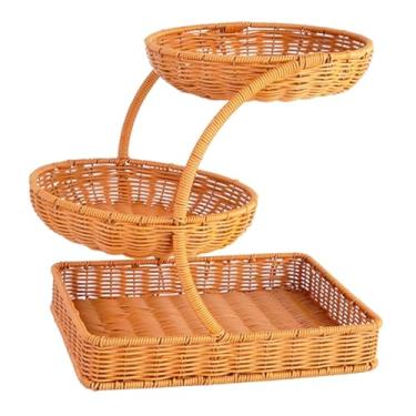 Imagem de Ｂｅｓｇａ Cesta organizadora de frutas e pães com design trançado em vários níveis, 33 x 25 x 34 cm, multifuncional.