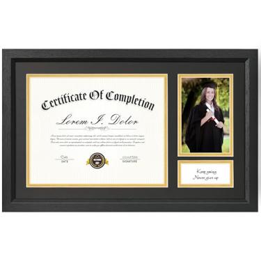 Imagem de Decobility Moldura de diploma de 28 x 45 cm, exibição de documento de certificado de 21 x 28 cm e imagem de formatura 10 x 15 cm, moldura de graduação com vidro real e tapetes duplos, grão de madeira