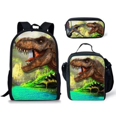 Imagem de Conjunto de mochilas Cartoon Dinosaur Poliéster Kids Chil 3 unidades -