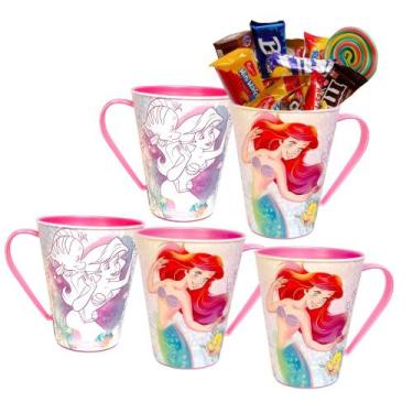 Imagem de Kit 5 Caneca para Doces Lembranças de Festa Ariel Pequena Sereia - Pla