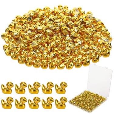 Imagem de GGSTDDUP 150 peças de mini figura de pato brilhante galvanizada, estátua de pato dourado, estatuetas de animais com caixa de armazenamento transparente para mini jardim, paisagem, casa de boneca