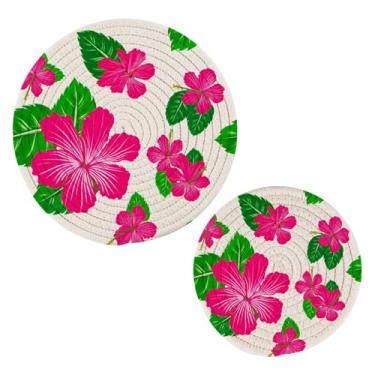 Imagem de Wassud Trivet de flores delicadas para pratos quentes, porta-panelas redondas de algodão, almofadas quentes, porta-copos elegantes, decoração de cozinha e acessórios, 2 peças