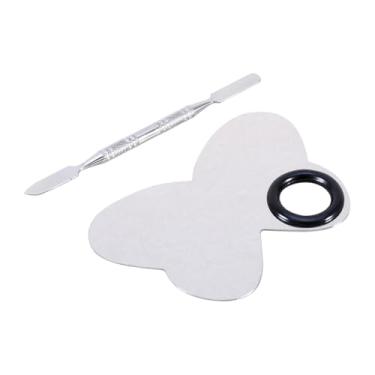 Imagem de Paleta de arte de unha em forma de borboleta de aço inoxidável com espátula pequena, bandeja de mistura durável para gel de maquiagem e tinta prata