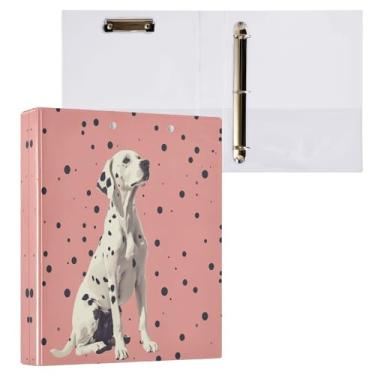 Imagem de Kigai Fichário de 3 anéis, organizador de fichário redondo com prancheta (carta A4), fichário fofo para material de escritório escolar - cachorro manchado fofo