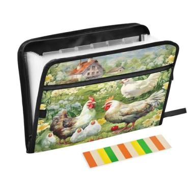 Imagem de Wassud Chickens on Grassland Organizador de arquivos sanfonado com 13 bolsos com abas e adesivos, organizador de pastas de documentos de recibo de papel tamanho carta A4 para viagens de escritório