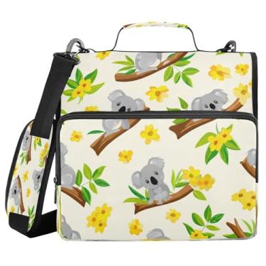 Imagem de STAYTOP Fichário de desenho animado Koala School com alça de ombro, anéis de vedação de 3,8 cm, capacidade para 600 folhas, pasta de arquivos expansível, vários bolsos e organizador de armazenamento