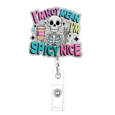 Imagem de I'm Not Mean I'm Spicy Nice Badge Reel Retrátil Engraçado Porta-crachá Clipe Retrátil Clipes de Crachá de Amamentação para Mulheres Estudantes Funcionários de Escritório
