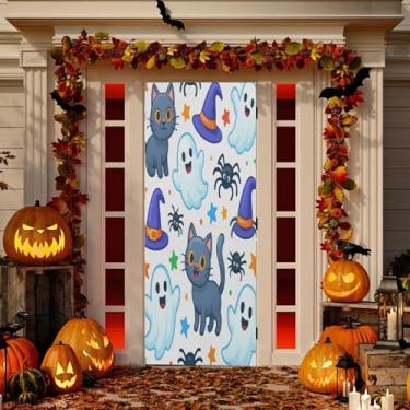 Imagem de Wassud Decoração de porta de Halloween para gatos assustadores faixa interna externa decoração de casa de varanda grande decoração de porta da frente 96 x 98 polegadas