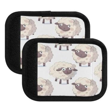 Imagem de Qilmy Envoltório de alça de bagagem de ovelha fofa, pacote com 2 identificadores de bagagem, identificadores de bagagem, capa para carrinho de bebê, mala de viagem, acessórios de viagem de avião1292