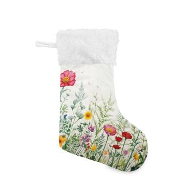 Imagem de xigua Meia de Natal com flor colorida personalizada grande para pendurar presente de Natal para decoração de festa de férias em família, decoração de lareira