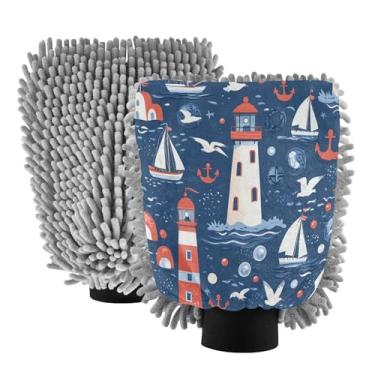 Imagem de STAYTOP Luvas de lavagem de carro Seagull Lighthouse 2 peças, luvas de microfibra de chenille sem arranhões, panos de esponja de lavagem ultra absorventes para carros, limpeza doméstica - L