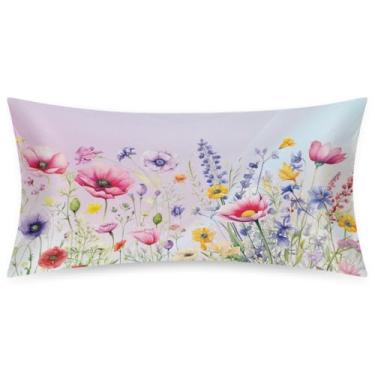 Imagem de Fronha de cetim para cabelo e pele flores coloridas florais macias sem zíper com fecho de envelope fronha tamanho king size para cama sofá mulheres homens meninos meninas 50,8 x 101,6 cm
