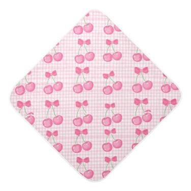 Imagem de Burbuja Toalha de banho de bebê Cherries on Gingham - Toalha com capuz de musselina macia e absorvente para recém-nascidos, 89 x 89 cm