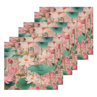 Imagem de Burbuja Pacote com 6 toalhas de algodão flor de lótus, toalhas de rosto altamente macias e absorventes para banheiro, mão, cozinha, academia, limpeza, 30 x 30 cm