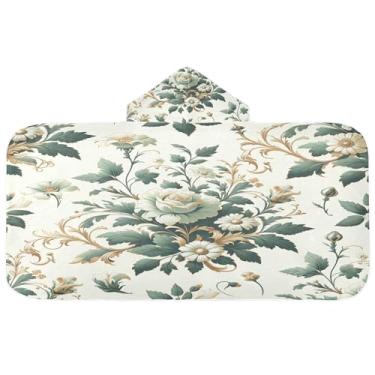 Imagem de Burbuja Toalha de banho com capuz de flores retrô para crianças, toalha de praia de pelúcia macia absorvente para meninas e meninos 3-10 anos, 61 x 127 cm