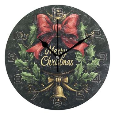 Imagem de YETTASBIN Relógio de parede de guirlanda de Natal, silencioso, sem tique-taque, operado por bateria, relógio redondo decorativo criativo para cozinha, sala de estar, banheiro, decoração de escritório