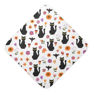 Imagem de Burbuja Toalha de banho de bebê Black Cats Pumpkins - Toalha com capuz de musselina macia e absorvente para recém-nascidos, 89 x 89 cm