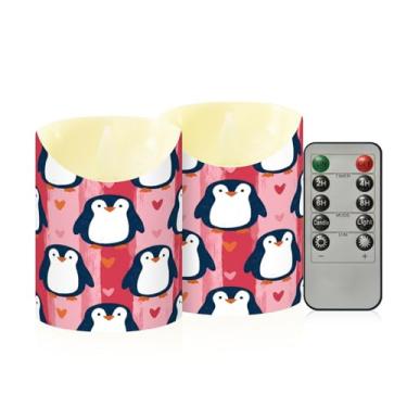Imagem de Wassud Pacote com 2 velas sem chama de pinguins marinhos com controle remoto, velas realistas cintilantes com temporizador, velas decorativas para Natal, casamento, festa, decoração de casa pequena