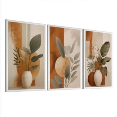 Imagem de Quadros Decorativos Folhagem Vaso Moldura 50X70 cm Grande Sala Escritório(Moldura Branca)