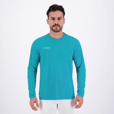 Imagem de Camiseta Topper Basic Poliamida Manga Longa Azul, G