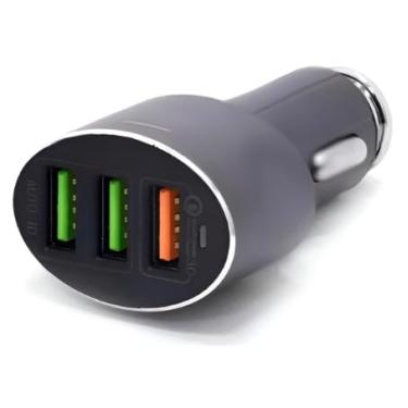 Imagem de Carregador Veicular 36W USB com 3 Portas – QC 3.0, Auto ID, 12V/24V, Proteções de Segurança, Para Smartphones e Tablets
