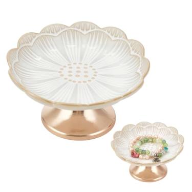 Imagem de UNICRAFTALE Suporte de anel vintage para joias prato de joias em forma de flor branca exibição de doces pratos de frutas bandeja de metal decorativa para mulheres, presentes de aniversário e Natal 14